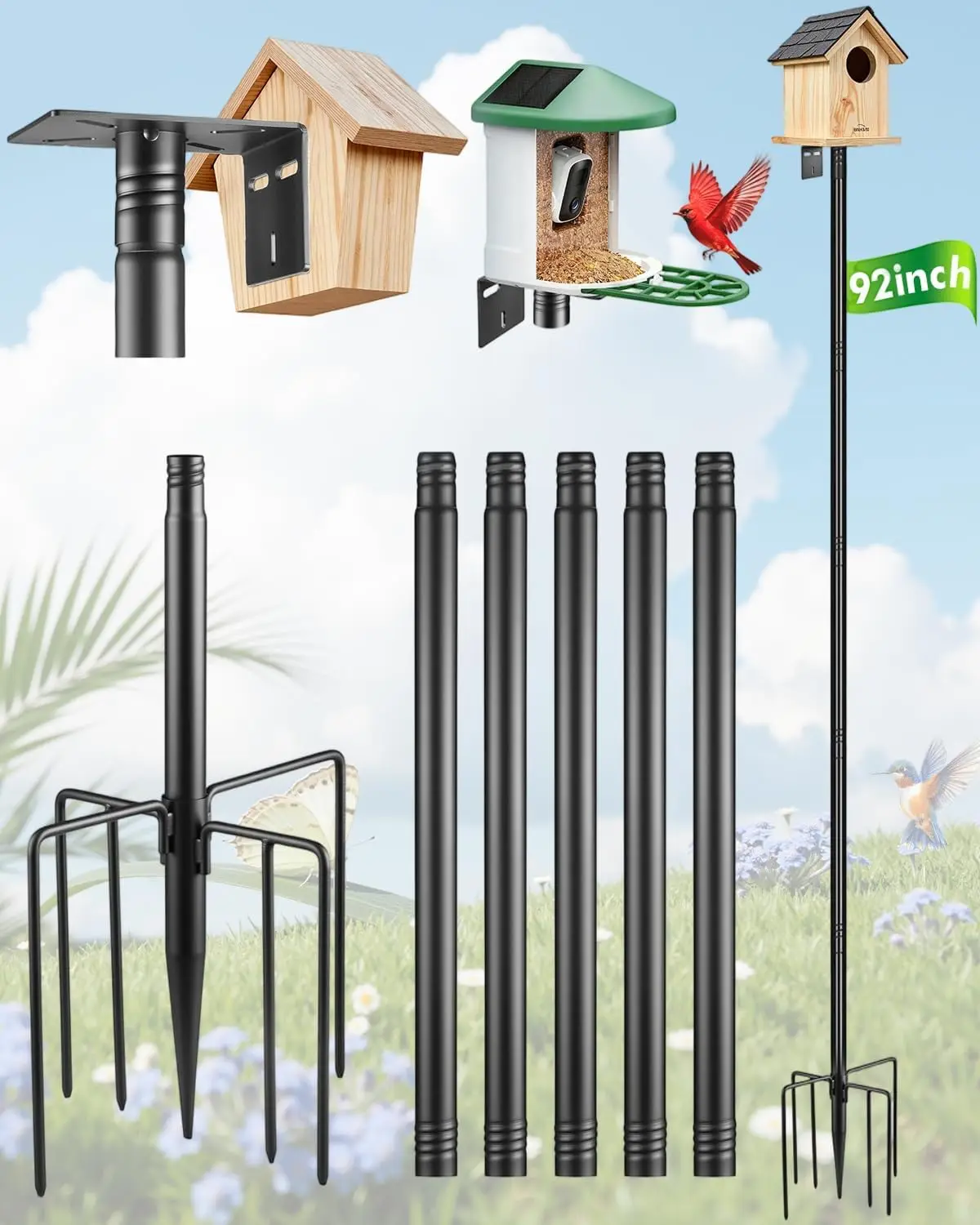 Bird House Pole Mount Kit 100 Inch - Adjustable Post Support Rod Universal Stand Set with Prongs for Yard, Garden Decor
Bird House Pole Mount Kit 100 Inch - Adjustable Post Support Rod Universal Stand Set with Prongs for Yard, Garden Decor