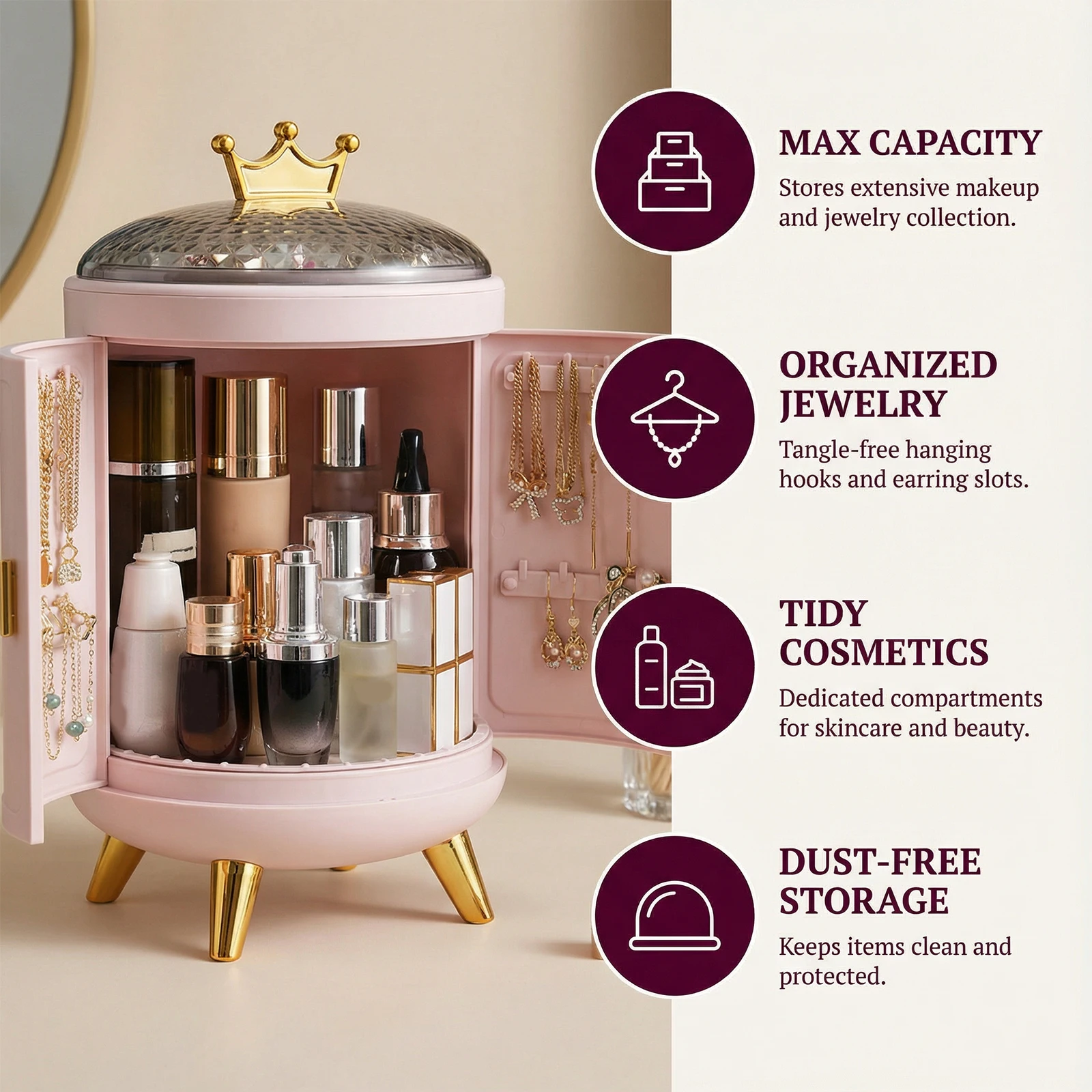Make Up Skincare Holder Dustproof Earring Necklace Arrange Shelf Desktop Cosmetics Organizer Bin for Living Room/Desk/Bathroom
Make Up Skincare Holder Dustproof Earring Necklace Arrange Shelf Desktop Cosmetics Organizer Bin for Living Room/Desk/Bathroom