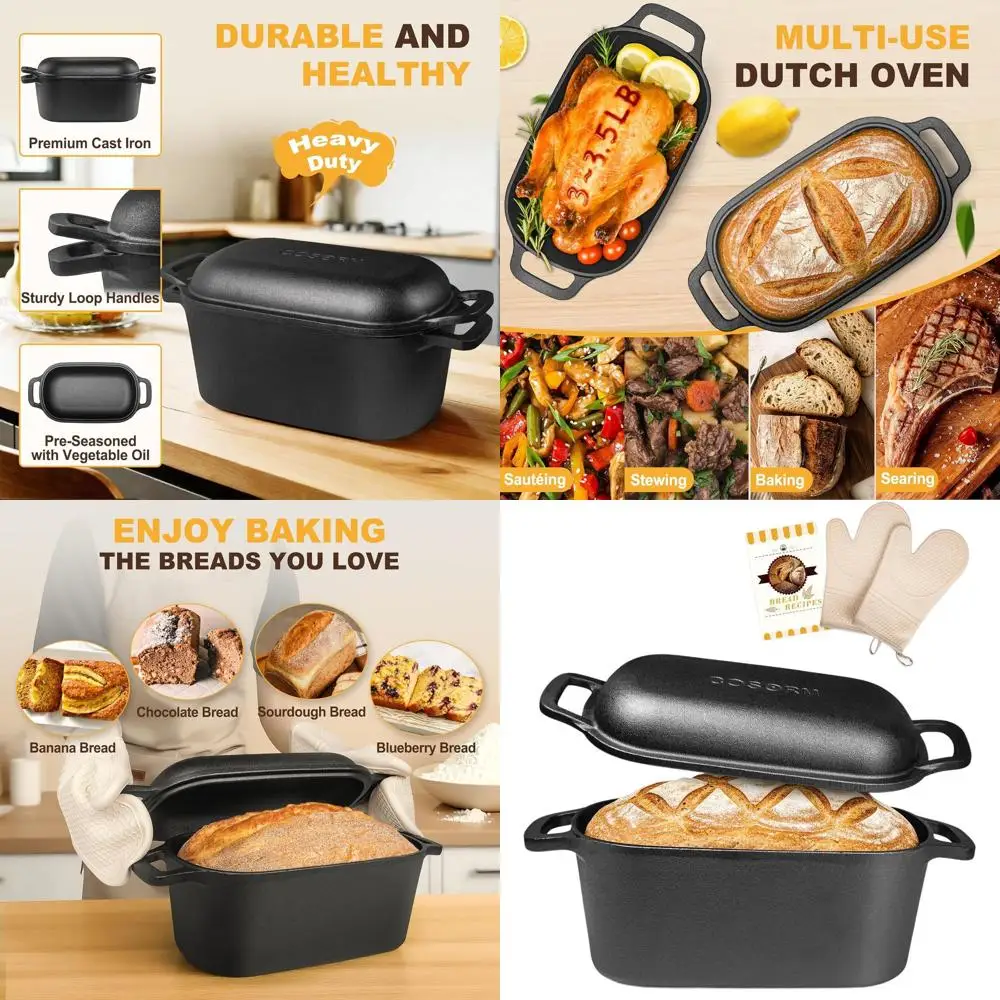 Pre-Seasoned Cast Iron Dutch Oven with Lid for Perfectly Baked Sourdough Bread
Pre-Seasoned Cast Iron Dutch Oven with Lid for Perfectly Baked Sourdough Bread