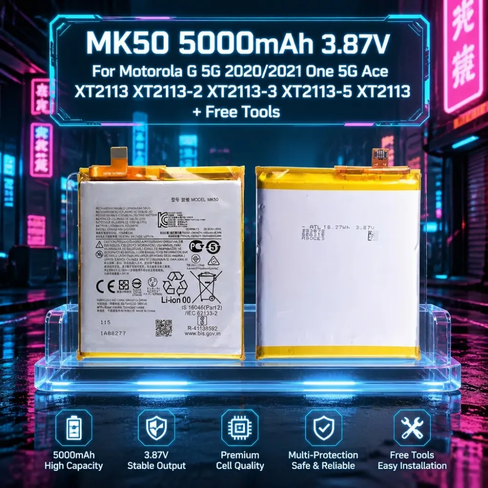 Upgrade MK50 5000mAh 3.87V Battery for Motorola G 5G 2020/2021 One 5G Ace XT2113 XT2113-2 XT2113-3 XT2113-5 XT2113 + Free Tools
Upgrade MK50 5000mAh 3.87V Battery for Motorola G 5G 2020/2021 One 5G Ace XT2113 XT2113-2 XT2113-3 XT2113-5 XT2113 + Free Tools