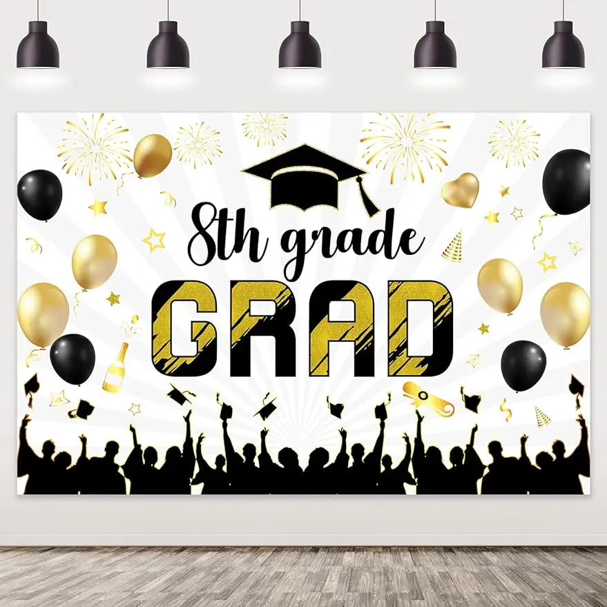 Sursurprise 5 * 3ft Black Gold Congrats 8th Grade Graduation Theme Glitter Printed Bachelor Cap Background Party Decor Supplies
Sursurprise 5 * 3ft Black Gold Congrats 8th Grade Graduation Theme Glitter Printed Bachelor Cap Background Party Decor Supplies