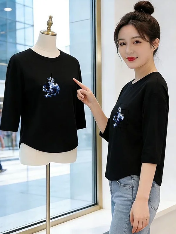 Fashionable Mid-Sleeve Printed Top Women's Summer New Style Mommy Clothes Seven-Arm Brand High-End Base Shirt Casual Loose Fit
Fashionable Mid-Sleeve Printed Top Women's Summer New Style Mommy Clothes Seven-Arm Brand High-End Base Shirt Casual Loose Fit