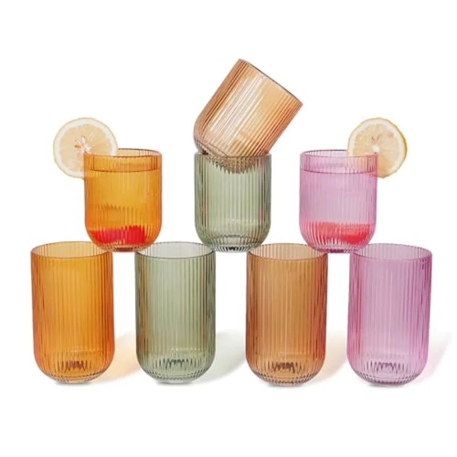 Set of 8 Dopamine--match Ribbed Glassware4 Highball Glasses 14oz and 4 Rocks Drinking Glasses 9oz Origami Style Fluted Design f
Set of 8 Dopamine--match Ribbed Glassware4 Highball Glasses 14oz and 4 Rocks Drinking Glasses 9oz Origami Style Fluted Design f