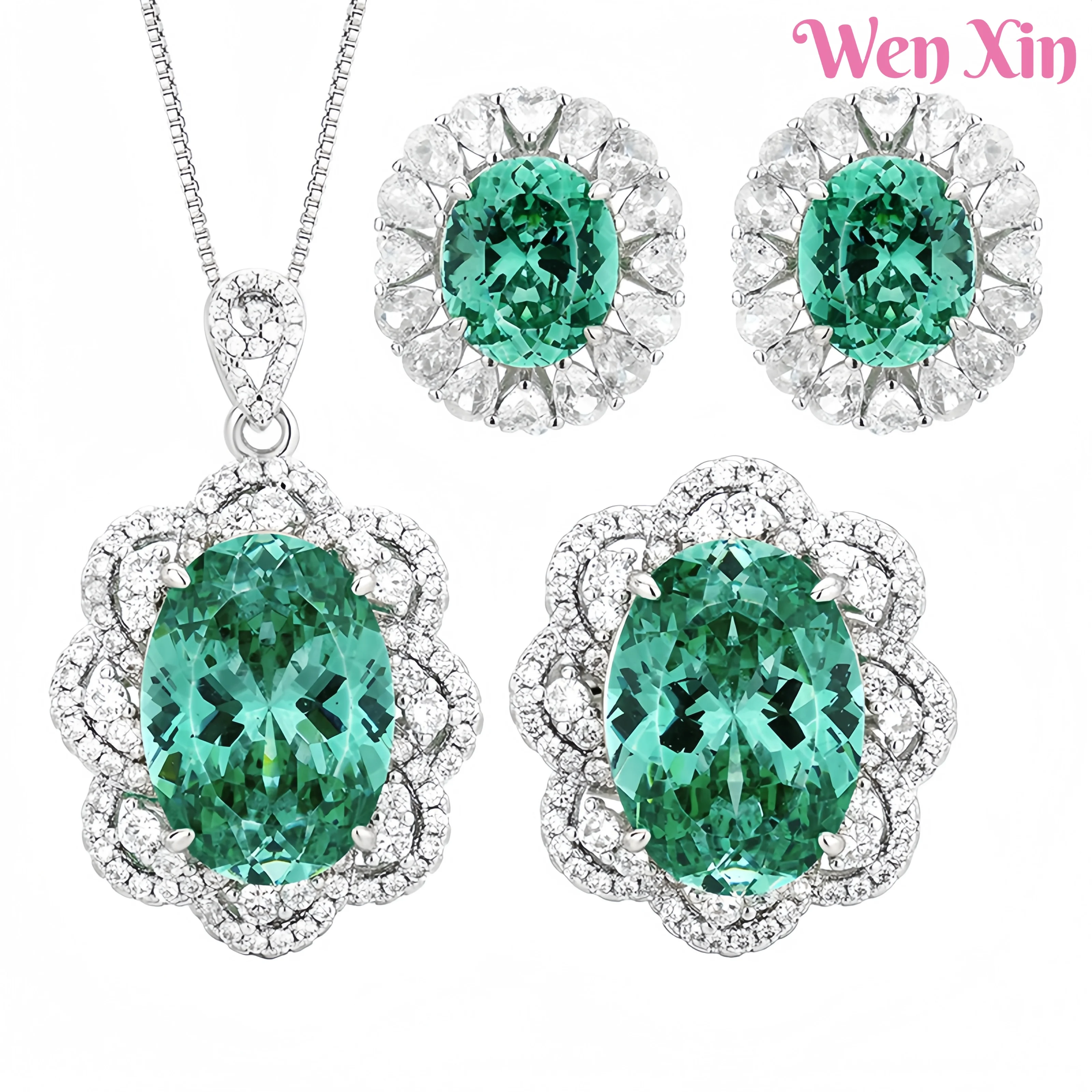 WENXIN Brand MUSHAN MCT New Top Grade Simulated Para Green Egg Ring Pendant Earring Set Fashion Jewelry Accessories
WENXIN Brand MUSHAN MCT New Top Grade Simulated Para Green Egg Ring Pendant Earring Set Fashion Jewelry Accessories