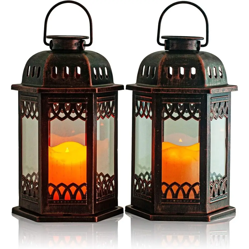 Retro Bronze Hanging Lanterns, 2-Pack with Ornate Design, LED Candle Light, 6.6 x 6.6 x 10.6 inches
Retro Bronze Hanging Lanterns, 2-Pack with Ornate Design, LED Candle Light, 6.6 x 6.6 x 10.6 inches