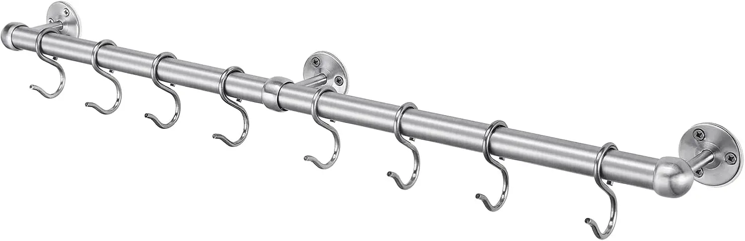 Настенная вешалка для кастрюль из нержавеющей стали: 23,7-дюймовая кухонная полка с 8 S-образными крючками, усиленная конструкция для кастрюль и сковородок
Настенная вешалка для кастрюль из нержавеющей стали: 23,7-дюймовая кухонная полка с 8 S-образными крючками, усиленная конструкция для кастрюль и сковородок