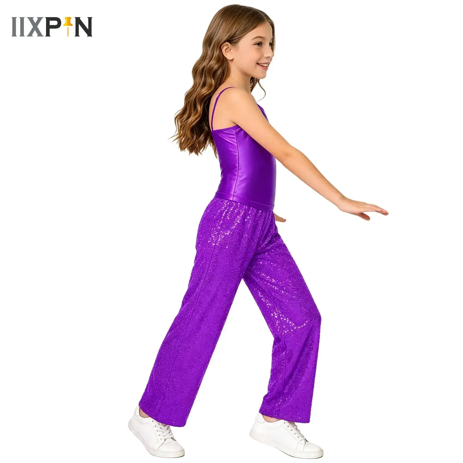 Girls Movie Character Hippie Costume Hip Hop Latin Jazz Disco Dance Outfit Shiny Sequins Crop Top Metallic Wide-Leg Pants Set
Girls Movie Character Hippie Costume Hip Hop Latin Jazz Disco Dance Outfit Shiny Sequins Crop Top Metallic Wide-Leg Pants Set