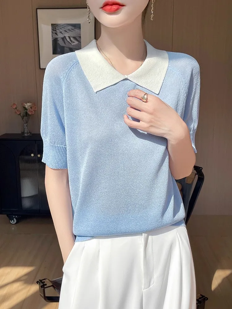 Spring 2025 New Sle Women's Collar Knitted T-irt Casual ort Sve Slim Fit Base Layer Color Blo Commute Faion
Spring 2025 New Sle Women's Collar Knitted T-irt Casual ort Sve Slim Fit Base Layer Color Blo Commute Faion