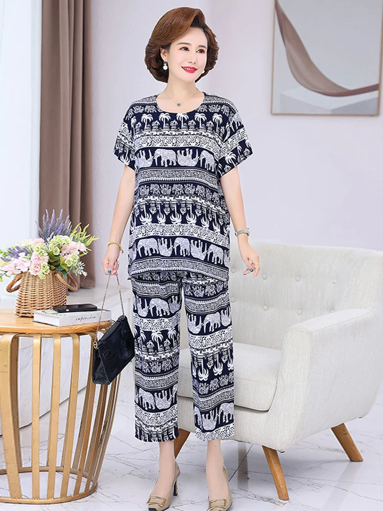 Grandma's Summer Cotton Silk Loose Two-Piece Set Elderly Women's Sleepwear plus Size Artificial Cotton Short Sleeve
Grandma's Summer Cotton Silk Loose Two-Piece Set Elderly Women's Sleepwear plus Size Artificial Cotton Short Sleeve