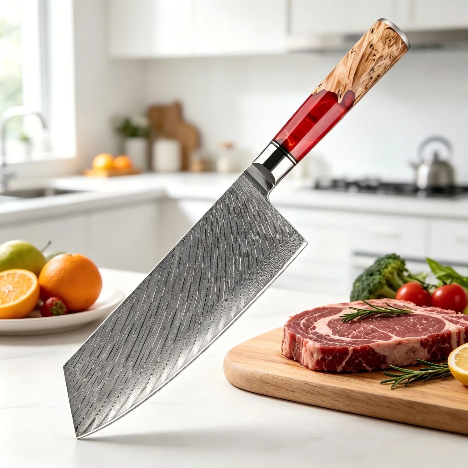 XITUO Damascus Steel 7 Inch Cleaver Knife, Multipurpose Chinese Chef Butcher Knife Meat Vegetable Knife, Red Resin Wood Handle
XITUO Damascus Steel 7 Inch Cleaver Knife, Multipurpose Chinese Chef Butcher Knife Meat Vegetable Knife, Red Resin Wood Handle