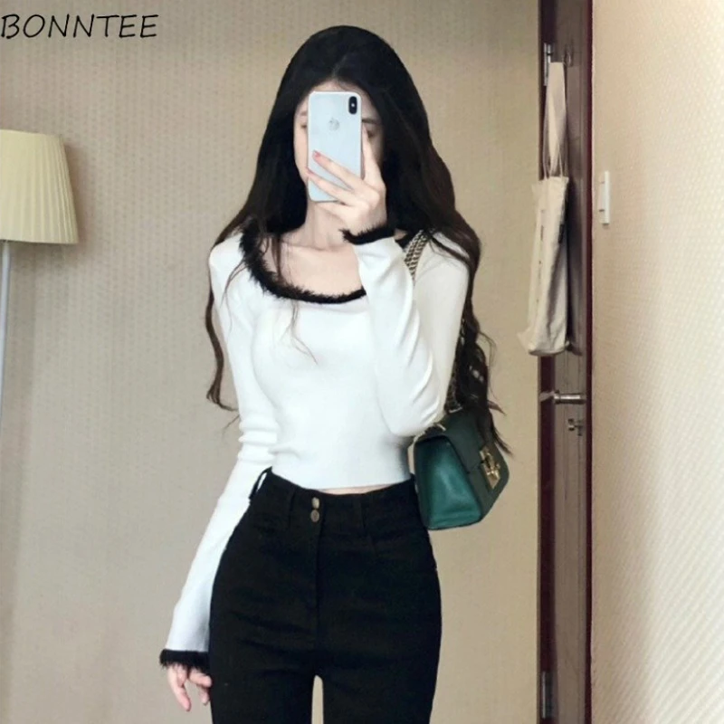 Pullovers Women Square Collar All-match Minimalist Slim Leisure Popular Knitting Comfortable Female Tender Korean Style Autumn
Pullovers Women Square Collar All-match Minimalist Slim Leisure Popular Knitting Comfortable Female Tender Korean Style Autumn