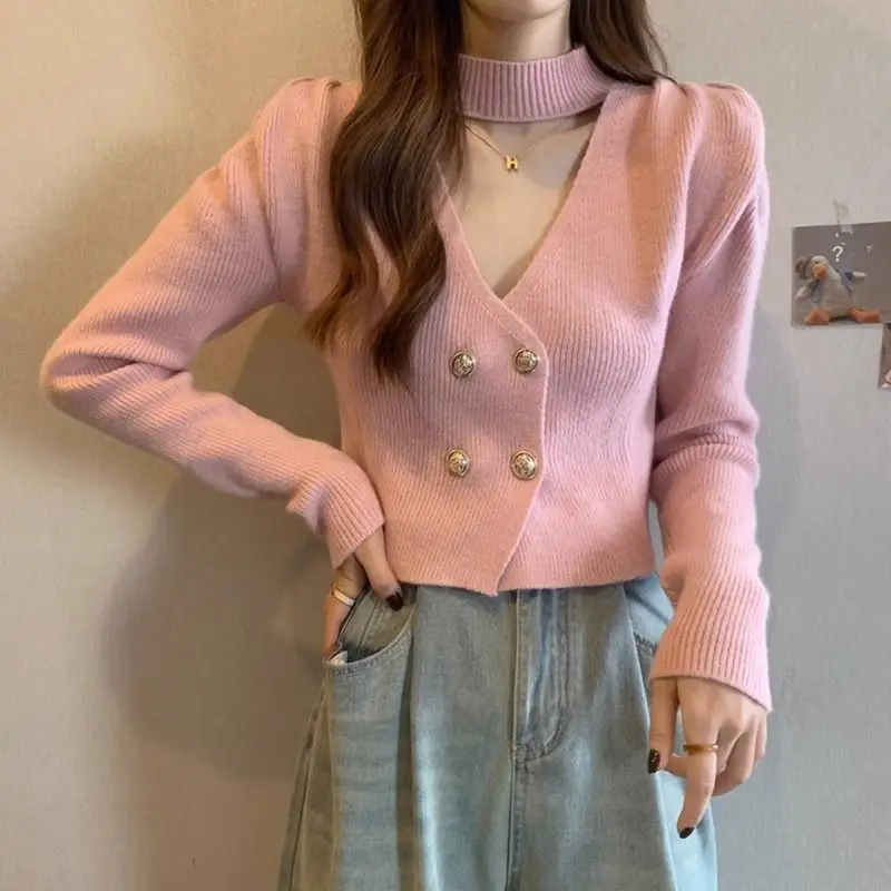 Women Autumn Winter Korean Fashion Button Solid Color V-neck Knitting Women Clothing Fashionable Slim Pullovers Long Sleeve Swea
Women Autumn Winter Korean Fashion Button Solid Color V-neck Knitting Women Clothing Fashionable Slim Pullovers Long Sleeve Swea