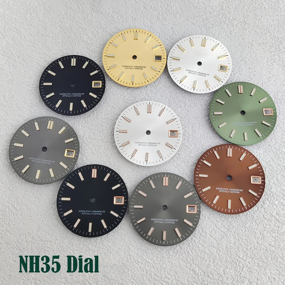 NH35 dial 28.5mm Watch dial green Luminous dial Suitable for NH35 NH36 movement watch accessories
NH35 dial 28.5mm Watch dial green Luminous dial Suitable for NH35 NH36 movement watch accessories