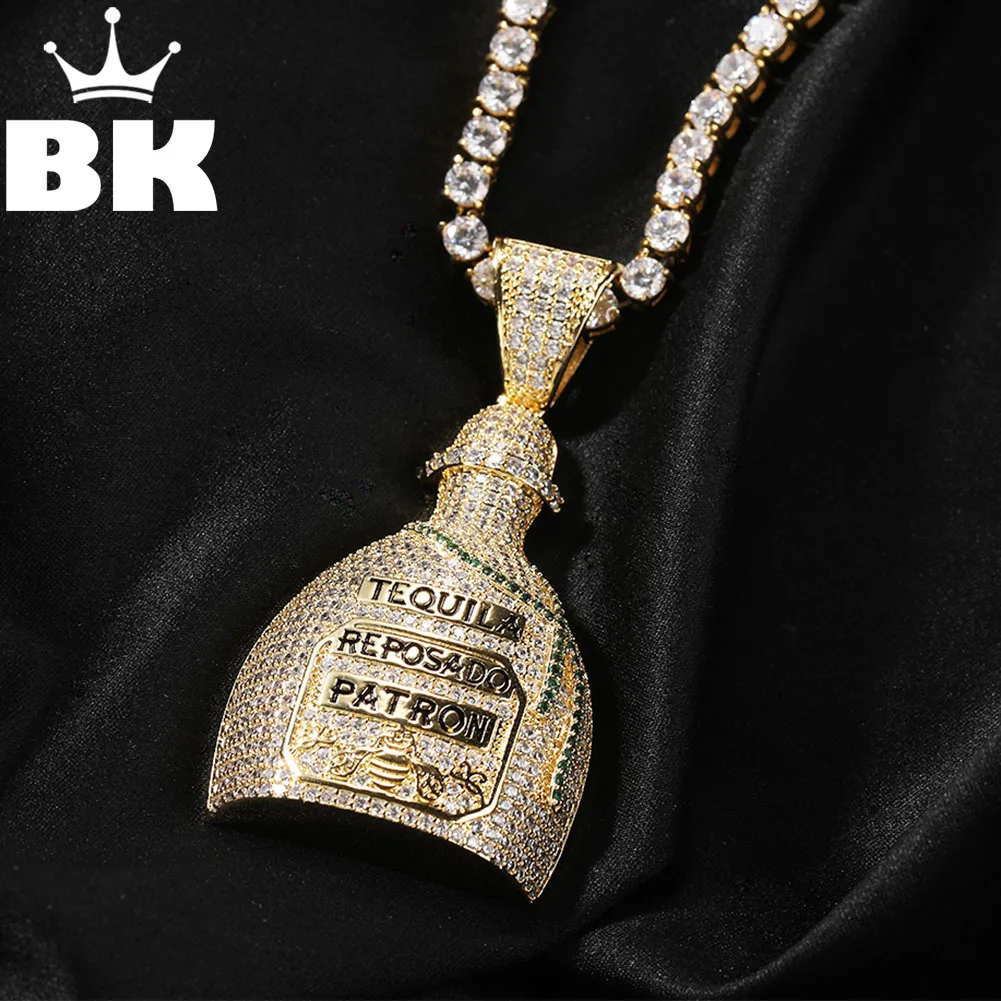 THE BLING KING Tequila Patron Bottle Pendant Necklace For Men Micro Paved Cubic Zirconia Charm Chain Gold Plated Hip Hop Jewelry
THE BLING KING Tequila Patron Bottle Pendant Necklace For Men Micro Paved Cubic Zirconia Charm Chain Gold Plated Hip Hop Jewelry