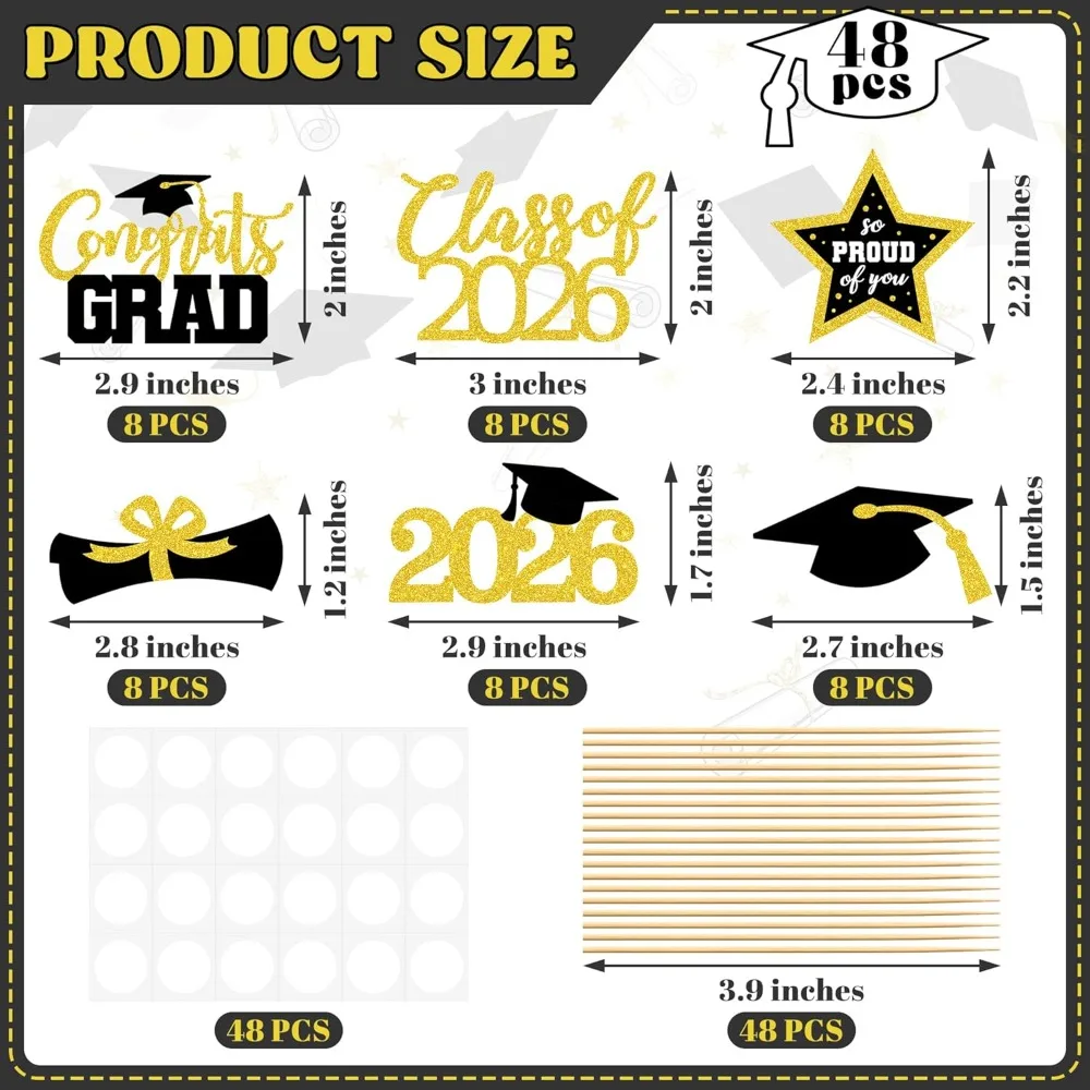 US Shipping 48 PCS Graduation Cupcake Toppers 6 Styles Congrats Grad Cake Topper Black Gold 2026 Glittery Cap Diploma Cake
US Shipping 48 PCS Graduation Cupcake Toppers 6 Styles Congrats Grad Cake Topper Black Gold 2026 Glittery Cap Diploma Cake