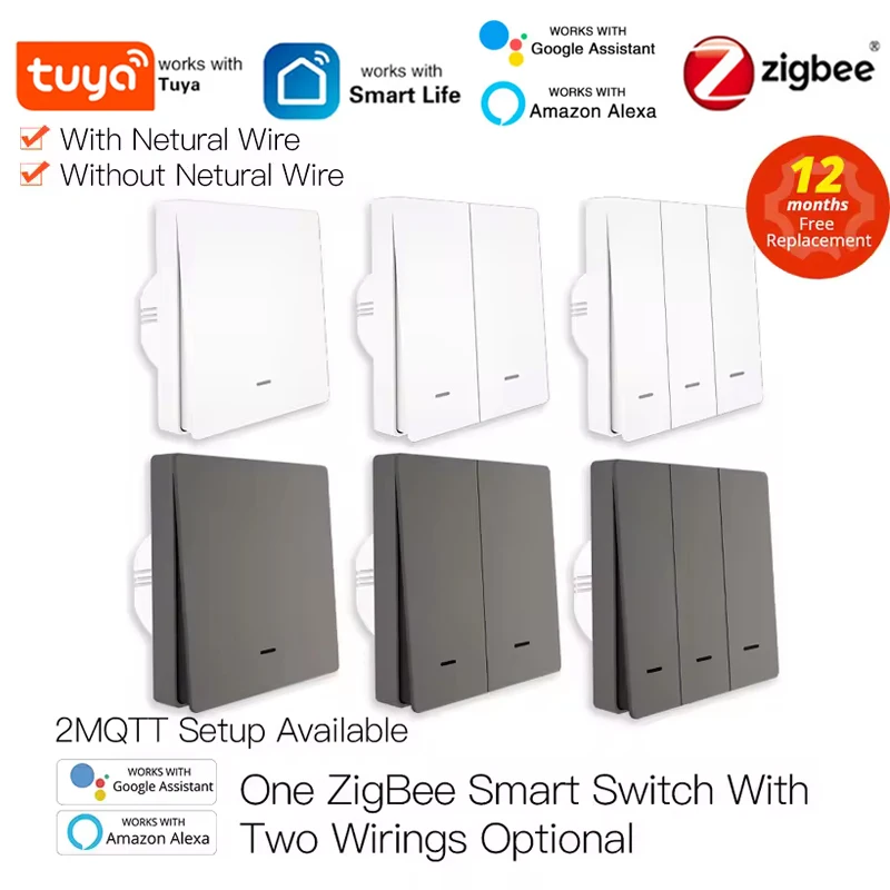 MOES Tuya ZigBee Умный выключатель света без нейтрального провода Конденсатор не требуется Smart Life 2/3 Way работает с Alexa Google Home 2mqtt
MOES Tuya ZigBee Умный выключатель света без нейтрального провода Конденсатор не требуется Smart Life 2/3 Way работает с Alexa Google Home 2mqtt