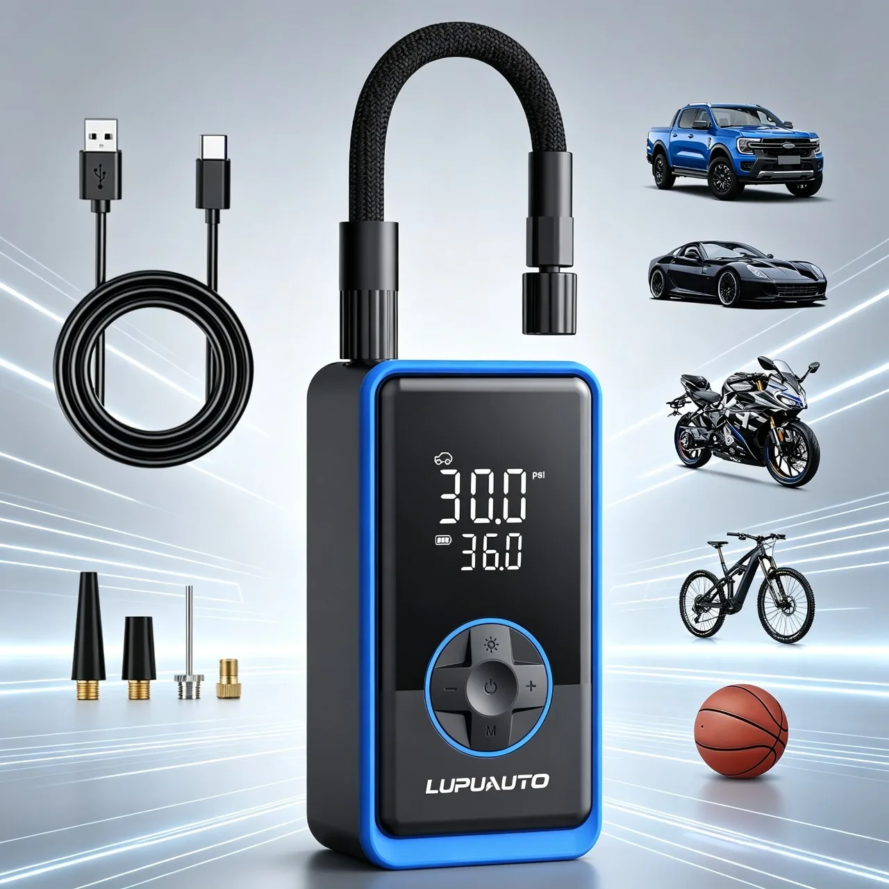 Wireless Car Air Pump Portable Air Compressor for Car Motorcycles Bicycle And Balls 150PSI Electric Tire Inflator with LCD Digital Display
Wireless Car Air Pump Portable Air Compressor for Car Motorcycles Bicycle And Balls 150PSI Electric Tire Inflator with LCD Digital Display