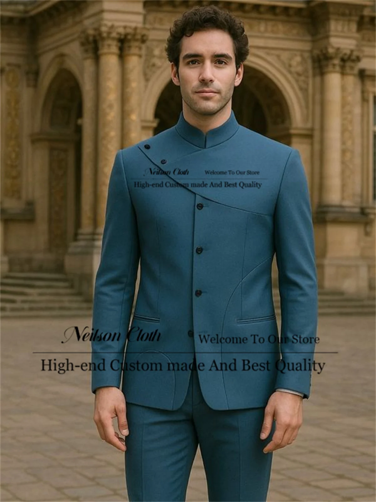 Fashion Blue Male Prom Blazers 2 Pieces Sets Single Breasted Groom Wedding Tuxedos Customized Stand Collar Terno Masculino
Fashion Blue Male Prom Blazers 2 Pieces Sets Single Breasted Groom Wedding Tuxedos Customized Stand Collar Terno Masculino