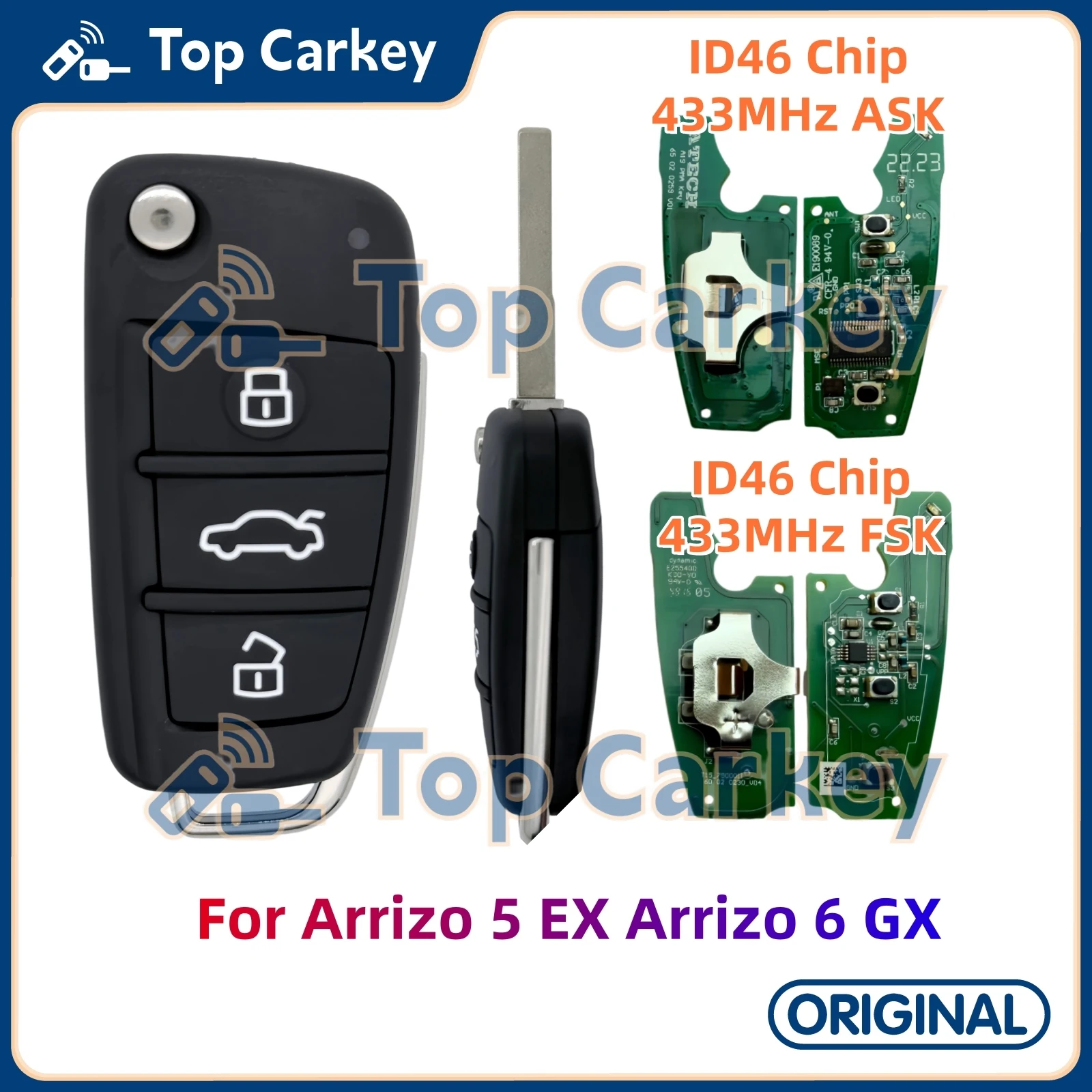 TopCarkey Original Flip Remote Key ID46 Chip 433MHz for Chery Arrizo 5 EX Arrizo 6 GX
TopCarkey Original Flip Remote Key ID46 Chip 433MHz for Chery Arrizo 5 EX Arrizo 6 GX