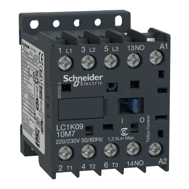 LC1K0910R7 Contactor, TeSys K, 3P, AC-3/AC-3e,=440V 9A, aux. 1NO, 440V AC coil
LC1K0910R7 Contactor, TeSys K, 3P, AC-3/AC-3e,=440V 9A, aux. 1NO, 440V AC coil