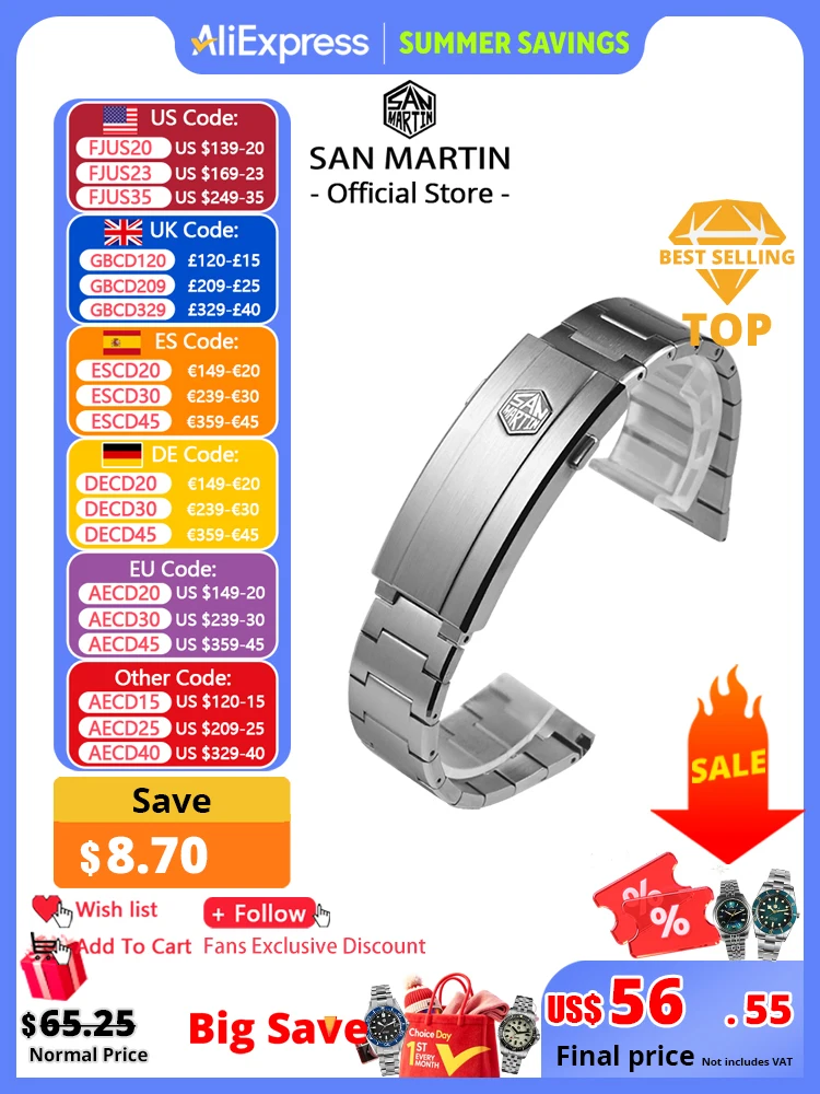 San Martin SN0151 Bracelet 316L Stainless Steel Y Links Strap OTF Adjustable Clasp Watch Parts Strap For 20mm Dedicated Endlinks
San Martin SN0151 Bracelet 316L Stainless Steel Y Links Strap OTF Adjustable Clasp Watch Parts Strap For 20mm Dedicated Endlinks