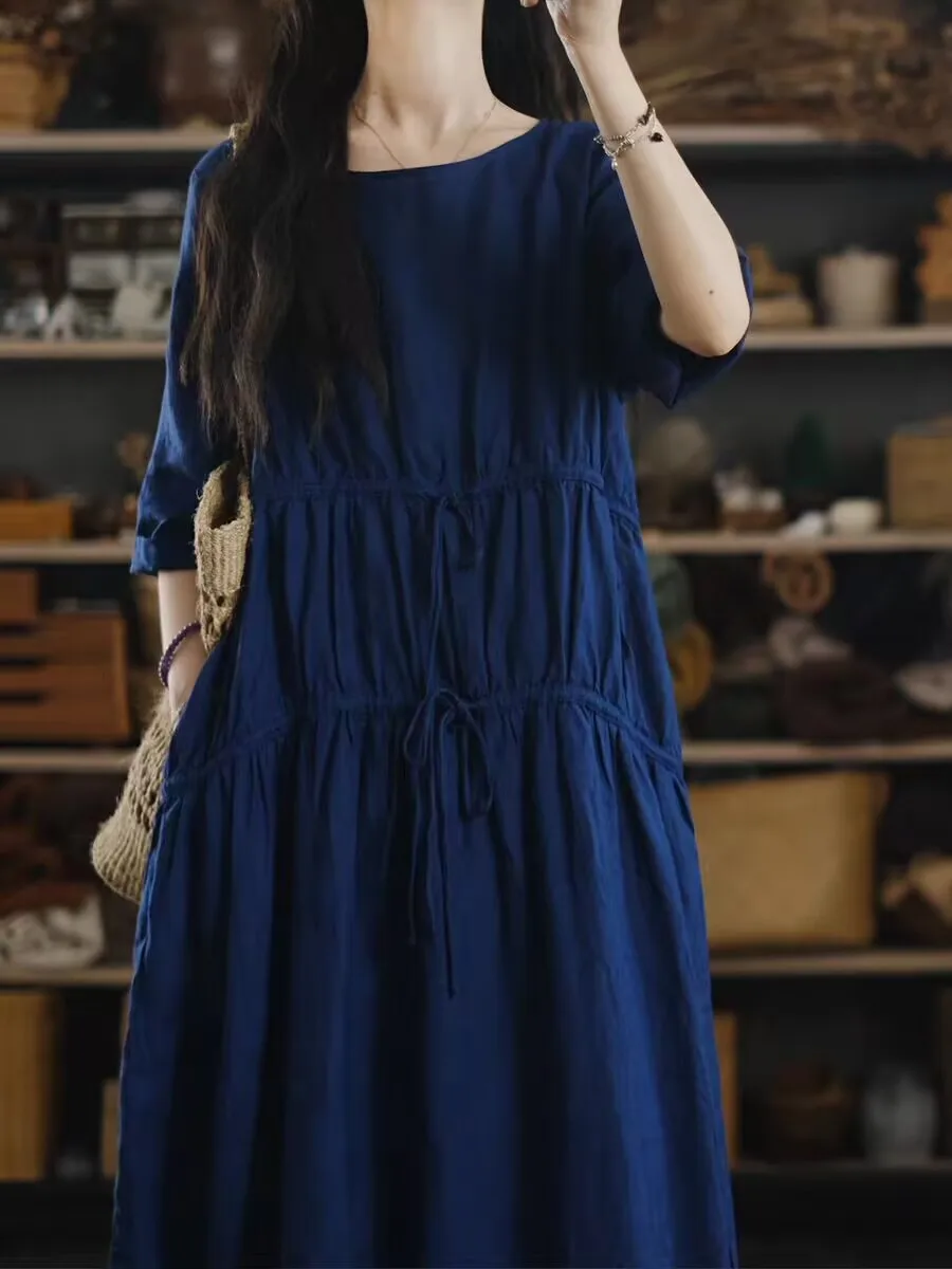 Artistic Cotton Linen Casual round Neck Dress Pure Color Loose Fit Summer New Style Simple Retro Skirt for Women Clothes J130
Artistic Cotton Linen Casual round Neck Dress Pure Color Loose Fit Summer New Style Simple Retro Skirt for Women Clothes J130