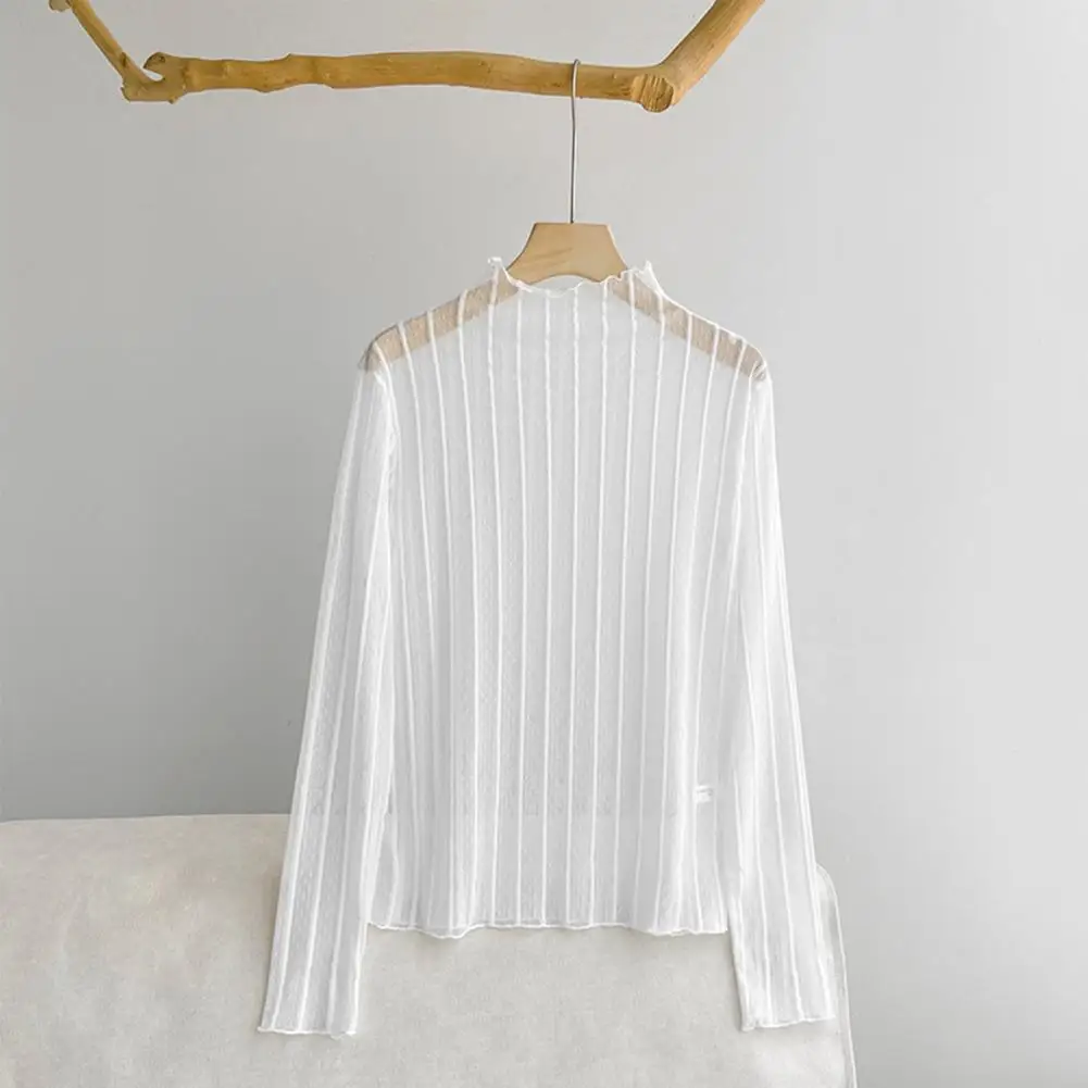 Transparent Gauze Bottoming T-shirt Women Clothing Summer Long Sleeved T-shirt with Gauze Shirt Half High Collar Sunscreen 2025
Transparent Gauze Bottoming T-shirt Women Clothing Summer Long Sleeved T-shirt with Gauze Shirt Half High Collar Sunscreen 2025