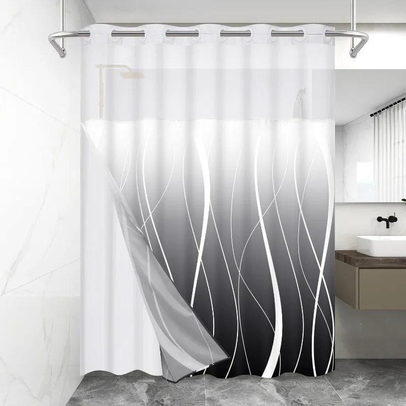 Ombre No Hook Shower Curtain with 2pcs Snap in Liner, Modern Striped Hotel Shower Curtain and Liner Set, See Through Shower Curt
Ombre No Hook Shower Curtain with 2pcs Snap in Liner, Modern Striped Hotel Shower Curtain and Liner Set, See Through Shower Curt