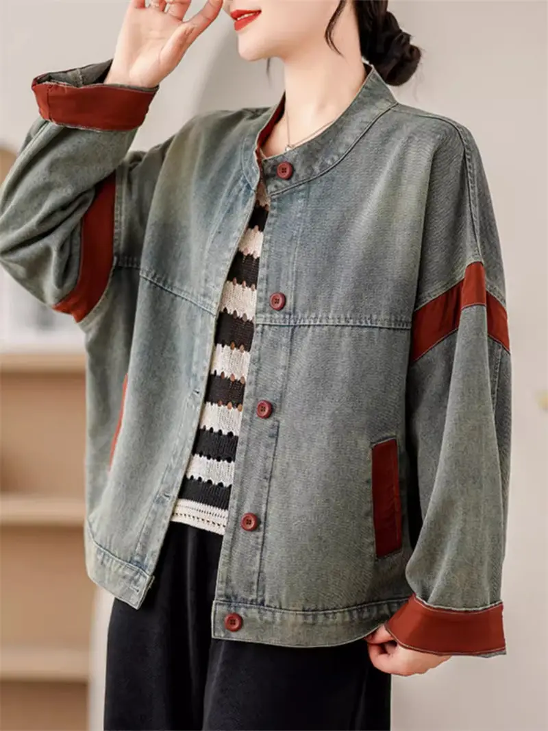 Artistic Retro Color Matching Distressed Denim Jacket For Women's 2024 Spring Long Sleeve Oversized Casual Jeans Top K492
Artistic Retro Color Matching Distressed Denim Jacket For Women's 2024 Spring Long Sleeve Oversized Casual Jeans Top K492