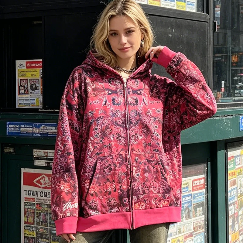 Floral Print Creative Long Sleeve Hoodie Fashion Women Loose Zipper Coat American Harajuku Vintage 2026 Winter Casual Streetwear
Floral Print Creative Long Sleeve Hoodie Fashion Women Loose Zipper Coat American Harajuku Vintage 2026 Winter Casual Streetwear