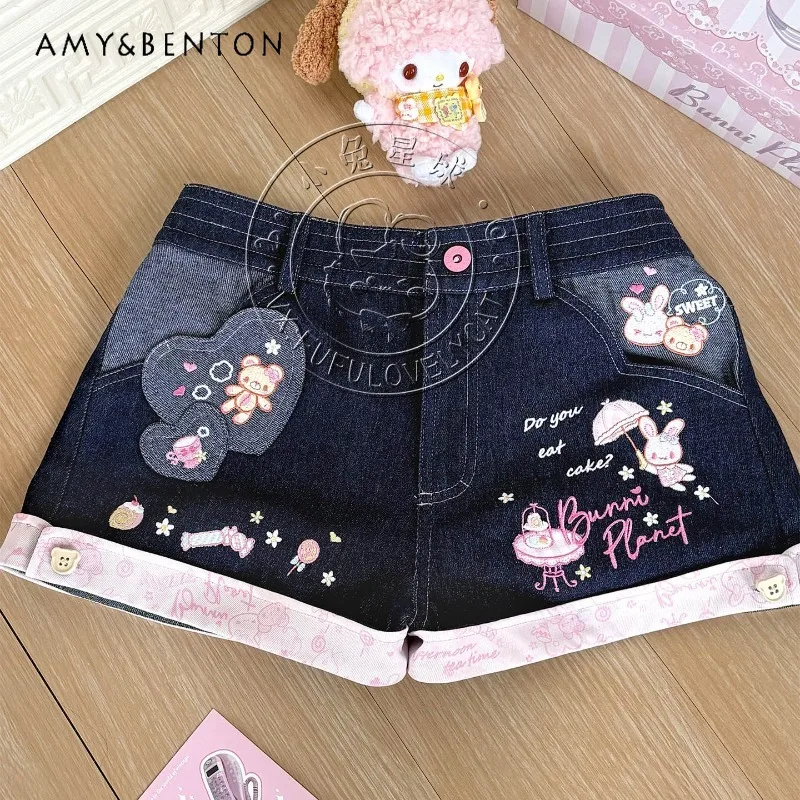Kawaii Cartoon Rabbit Denim Shorts Original Heavy Industry Embroidery Blue Love Print Splicing Color Spice Girl Wide Leg Pants
Kawaii Cartoon Rabbit Denim Shorts Original Heavy Industry Embroidery Blue Love Print Splicing Color Spice Girl Wide Leg Pants