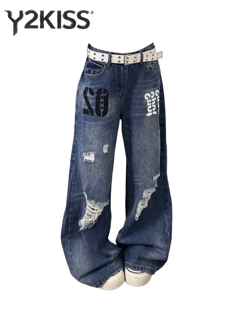 Summer Women's Baggy Jean Punk Ripped Denim Pants Boyfriend Wide Fit Y2K Japanese Harajuku 2000s American Retro Grunge Tide Blue
Summer Women's Baggy Jean Punk Ripped Denim Pants Boyfriend Wide Fit Y2K Japanese Harajuku 2000s American Retro Grunge Tide Blue