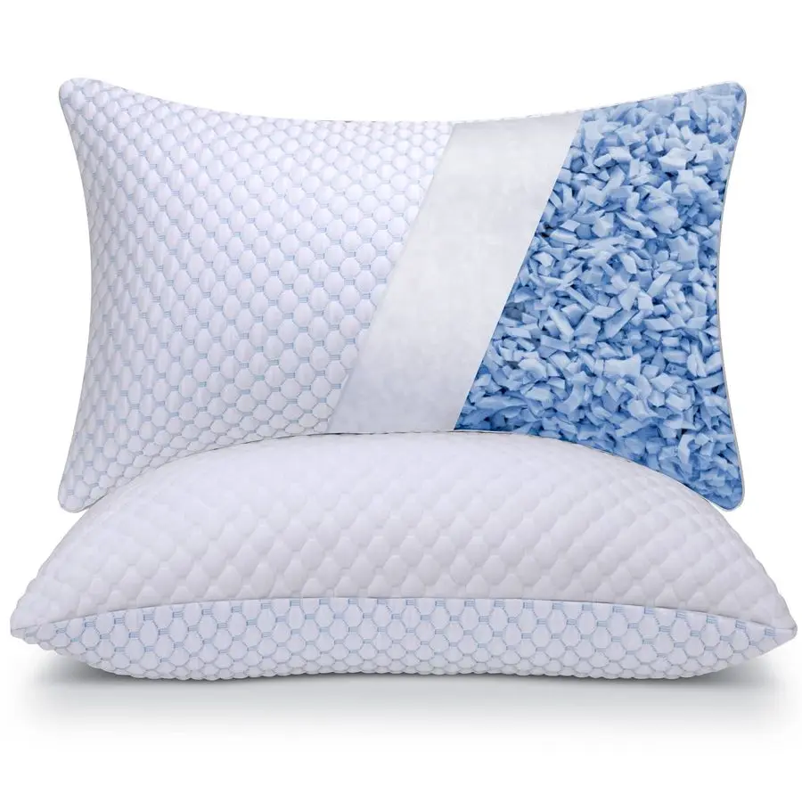 Cooling Adjustable Shredded Memory Foam Pillows Queen Size Set of 2 TemperatureRegulating for All Sleepers with Dual Airflow Ven
Cooling Adjustable Shredded Memory Foam Pillows Queen Size Set of 2 TemperatureRegulating for All Sleepers with Dual Airflow Ven