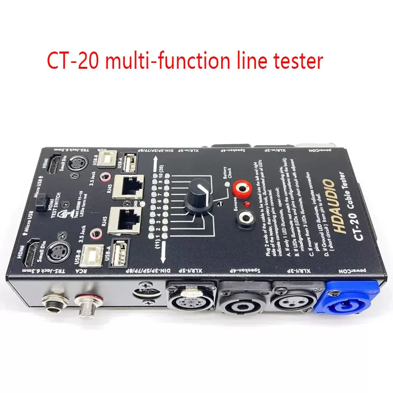 CT-20 multi-function line tester, audio cable, XLR signal line tester, HDMI line tester, supports testing 20 types
CT-20 multi-function line tester, audio cable, XLR signal line tester, HDMI line tester, supports testing 20 types
