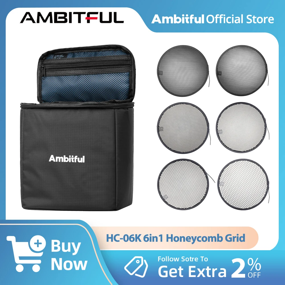 Ambitful 6in1 Honeycomb Grid & Storage Bag 10/20/30/40/50/60 Degree for 7'' Standard Bowens Mount Reflector Diffuser Speedlite
Ambitful 6in1 Honeycomb Grid & Storage Bag 10/20/30/40/50/60 Degree for 7'' Standard Bowens Mount Reflector Diffuser Speedlite
