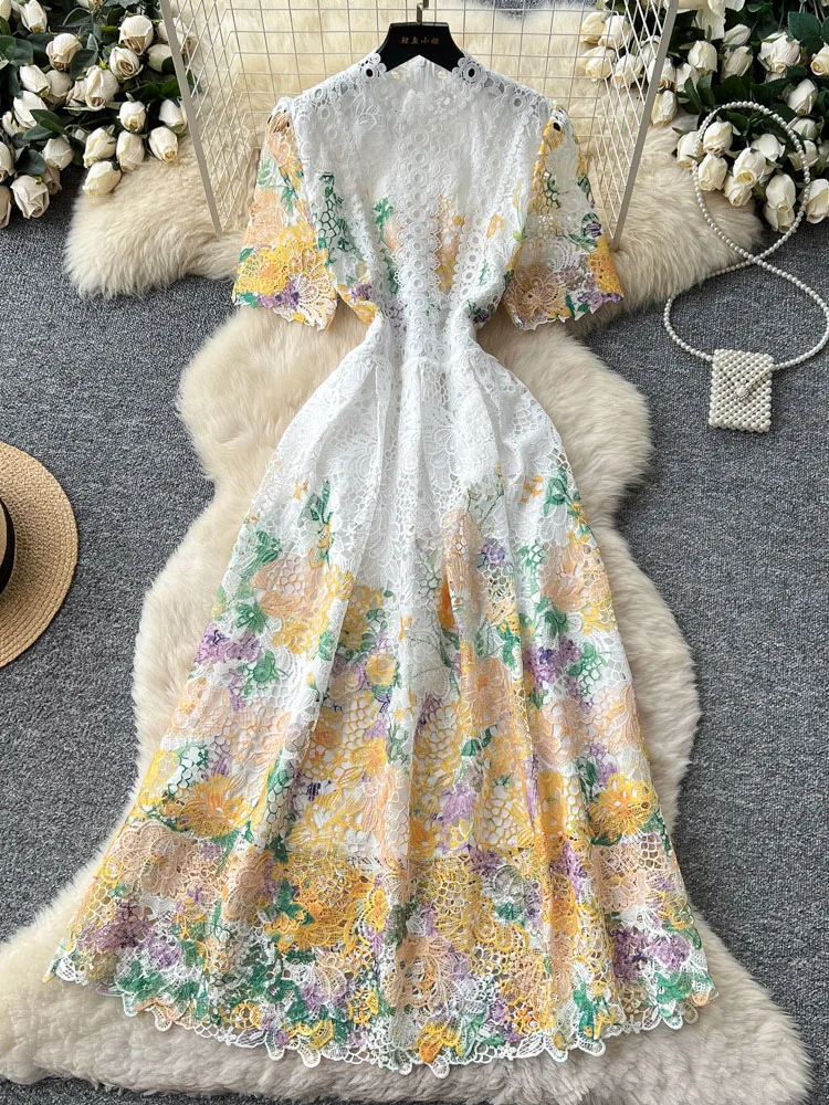 Summer French Retro Hollow Lace Short Sleeved Dress Women's New Fashionable Waist Cinching Elegant Dress S459
Summer French Retro Hollow Lace Short Sleeved Dress Women's New Fashionable Waist Cinching Elegant Dress S459