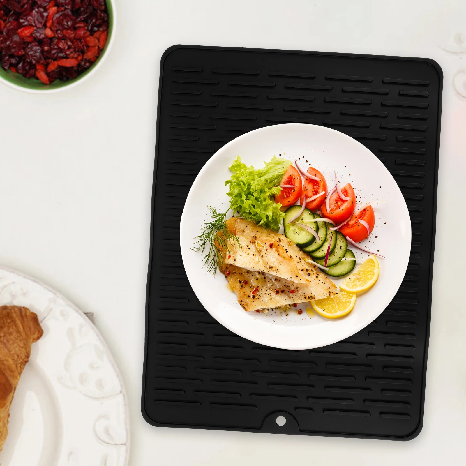 Silicone Draining Mat 40x30cm Black Large Heat Resistant Dish Holder Drying Mat Kitchen Table Protector Water Filter Bowls Rack 
Silicone Draining Mat 40x30cm Black Large Heat Resistant Dish Holder Drying Mat Kitchen Table Protector Water Filter Bowls Rack