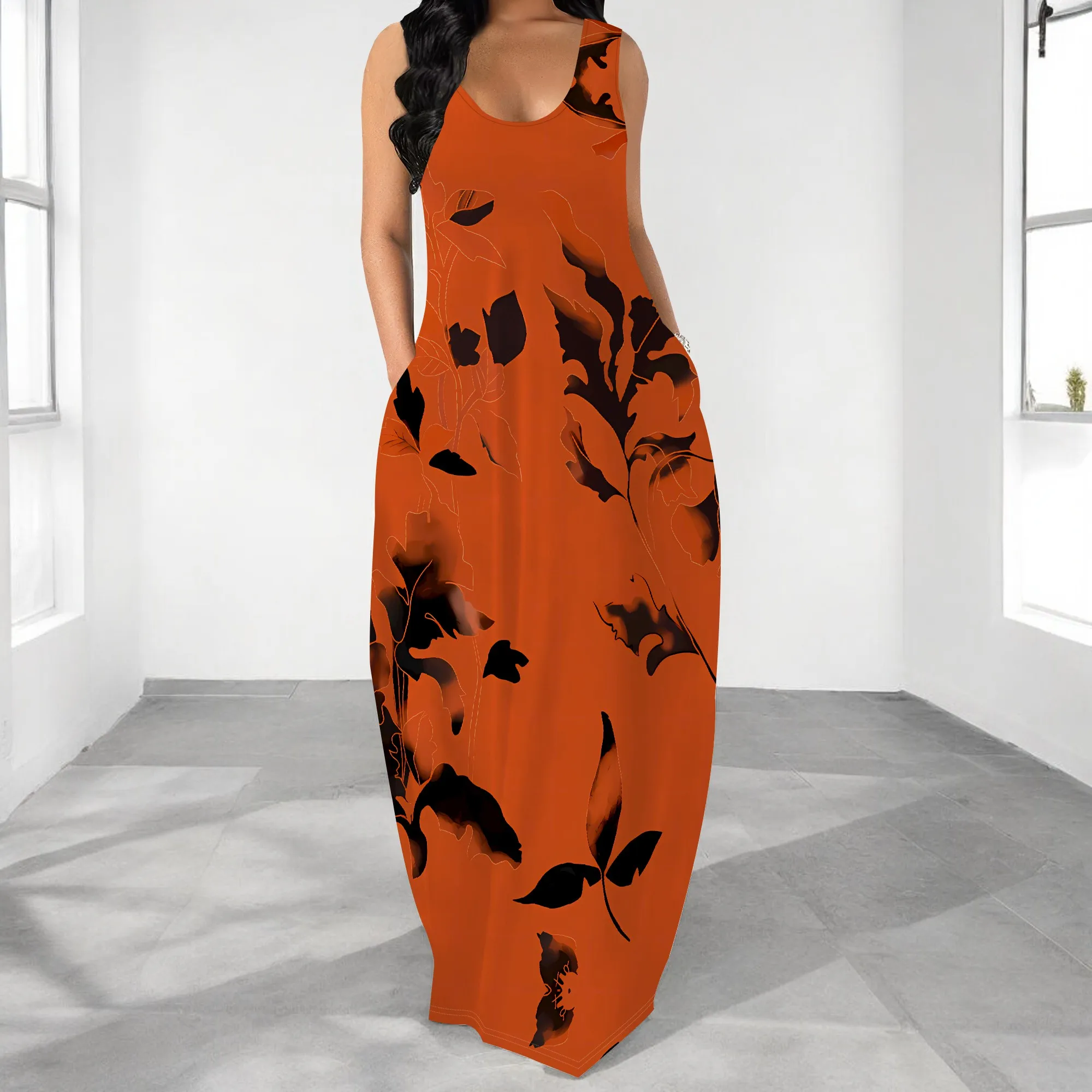 Autumn Orange Floral Print Maxi Dress Sleeveless Casual Long Dress Boho Chic Fall Fashion Look
Autumn Orange Floral Print Maxi Dress Sleeveless Casual Long Dress Boho Chic Fall Fashion Look