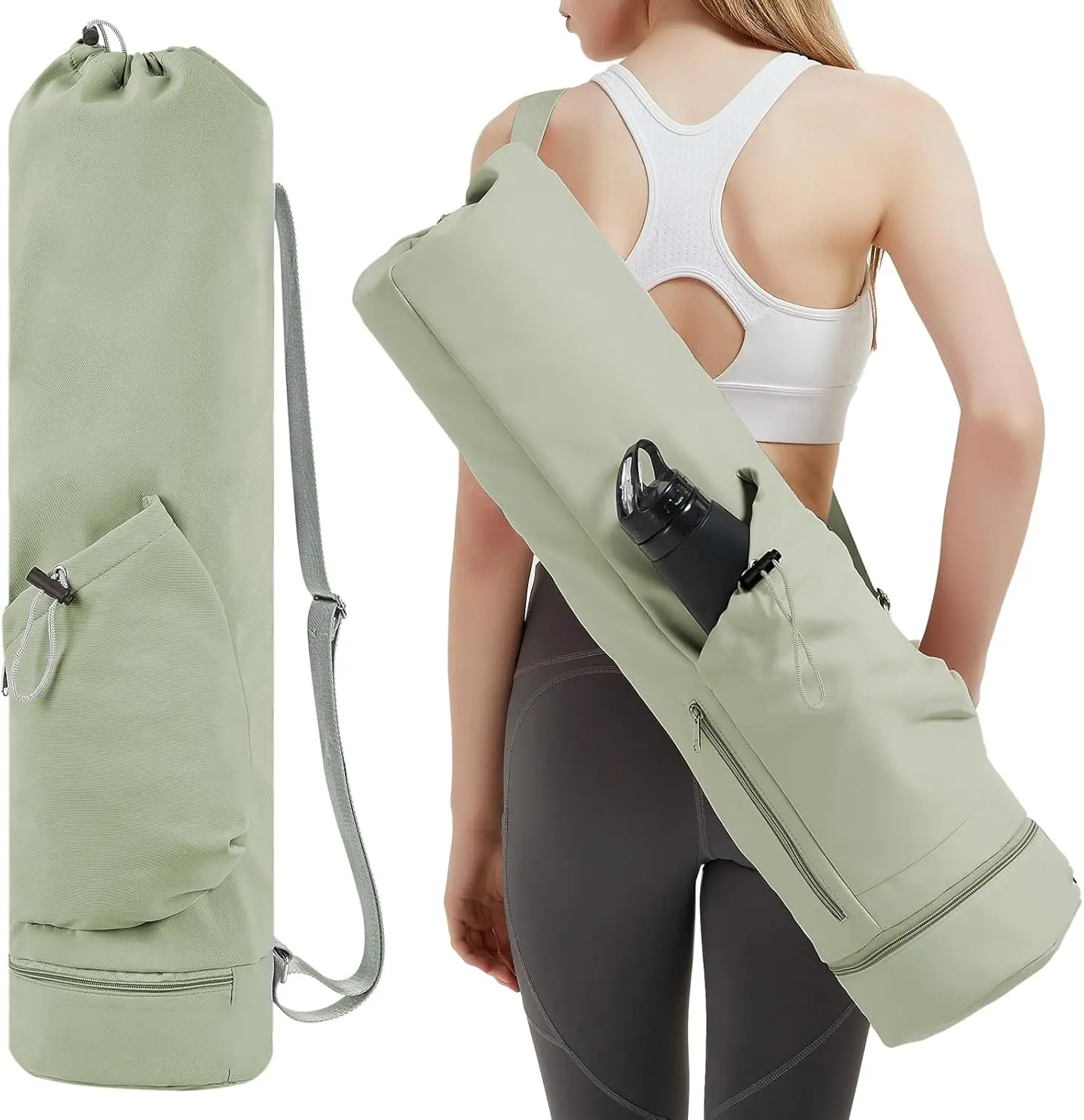Yoga Mat Bag with Water Bottle Pocket and Bottom Wet Pocket, Exercise Yoga Mat Carrier Multi-Functional Storage Bag, Patent pending
Yoga Mat Bag with Water Bottle Pocket and Bottom Wet Pocket, Exercise Yoga Mat Carrier Multi-Functional Storage Bag, Patent pending
