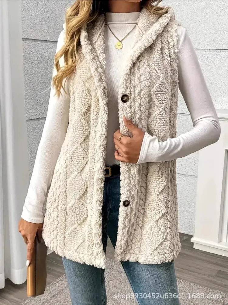 Casual Hooded Vest For Women Fashion Solid Sleeveless Button Coats Tops Female Holiday Women's Clothing Autumn Winter New 2025
Casual Hooded Vest For Women Fashion Solid Sleeveless Button Coats Tops Female Holiday Women's Clothing Autumn Winter New 2025