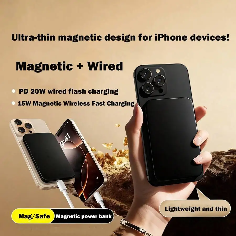 10000mAh ultra slim magnetic wireless power bank, fast charging design, perfectly compatible with iPhone 12 to 17 series.
10000mAh ultra slim magnetic wireless power bank, fast charging design, perfectly compatible with iPhone 12 to 17 series.