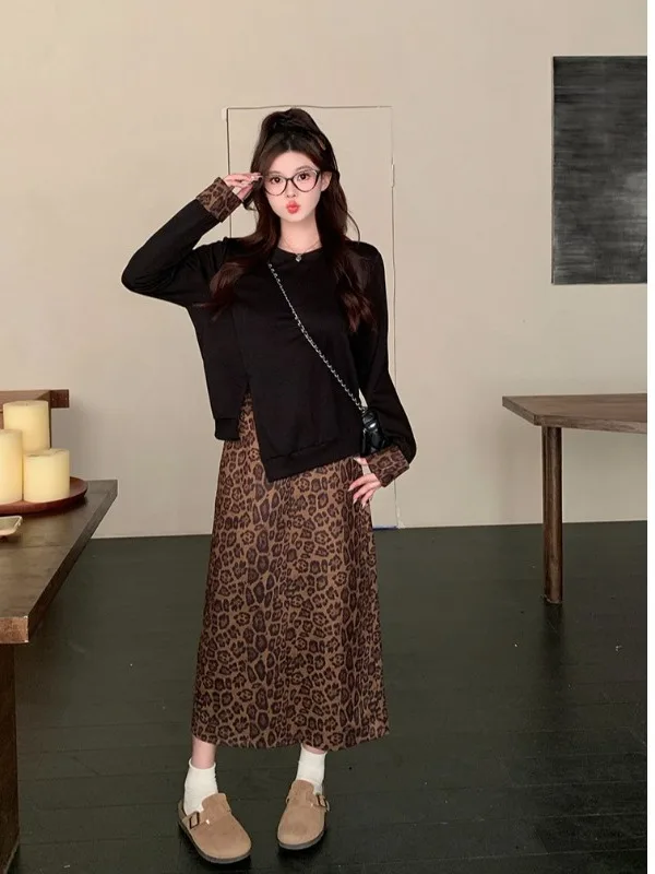 plus Size Women's High Waist Leopard Print ort Skirt Set Long Sve Pure Desire Asymmetrical Split Top Fall New Sle
plus Size Women's High Waist Leopard Print ort Skirt Set Long Sve Pure Desire Asymmetrical Split Top Fall New Sle
