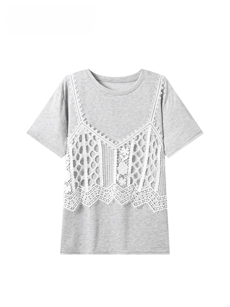 Summer New plus Size Women's T-Shirt Lace Splice Short Sleeve Fashionable Shoulder Length Skin-friendly Breathable round Neck
Summer New plus Size Women's T-Shirt Lace Splice Short Sleeve Fashionable Shoulder Length Skin-friendly Breathable round Neck