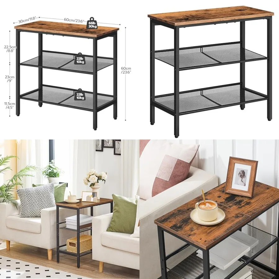 End Table, 3-Tier Narrow Side Table, Nightstand with 2 Flat or Slant Adjustable Shelves for Small Spaces, Hallway, Living Room, Bedroom, Sturdy, Easy Assembly, Rustic Brown and Black
End Table, 3-Tier Narrow Side Table, Nightstand with 2 Flat or Slant Adjustable Shelves for Small Spaces, Hallway, Living Room, Bedroom, Sturdy, Easy Assembly, Rustic Brown and Black