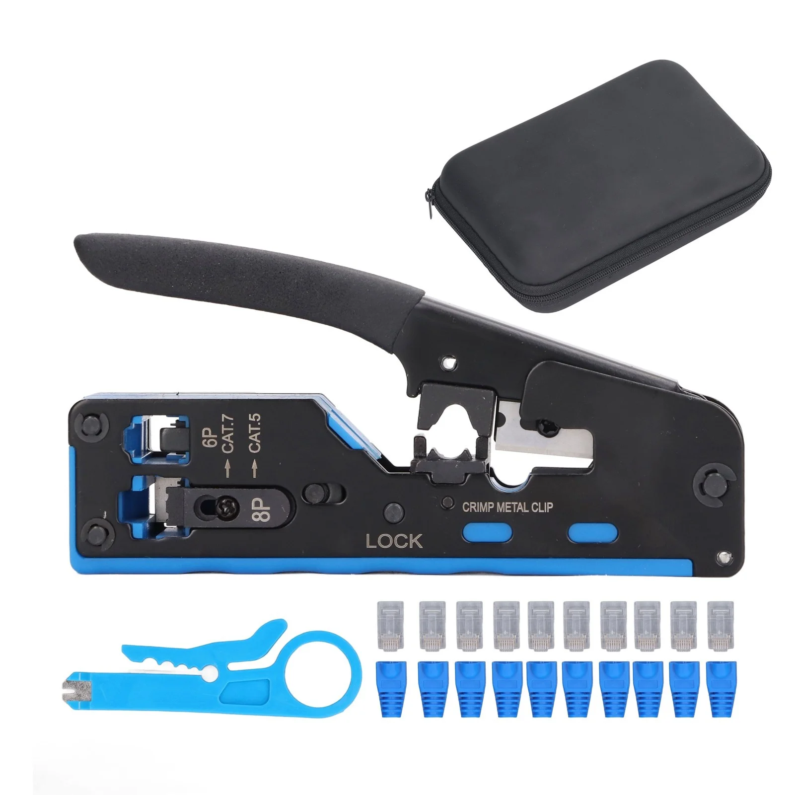 RJ45 Crimp Tool Kit Pass Through All in One Ethernet Crimper for 8P 6P RJ Connector Crimping Cutting Stripping
RJ45 Crimp Tool Kit Pass Through All in One Ethernet Crimper for 8P 6P RJ Connector Crimping Cutting Stripping