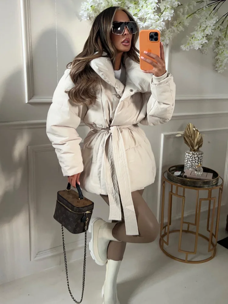 Women Fashion Solid Lapel Tie-up Cotton Coat Long Sleeved Waist Cinched Warm Loose Jacket Lady Casual Commute Winter Outwear
Women Fashion Solid Lapel Tie-up Cotton Coat Long Sleeved Waist Cinched Warm Loose Jacket Lady Casual Commute Winter Outwear