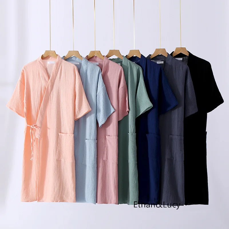 Summer gauze crepe short-sleeved five-quarter-sleeved men's and women's couples bathrobes, nightgowns, loungewear, comfortable a
Summer gauze crepe short-sleeved five-quarter-sleeved men's and women's couples bathrobes, nightgowns, loungewear, comfortable a