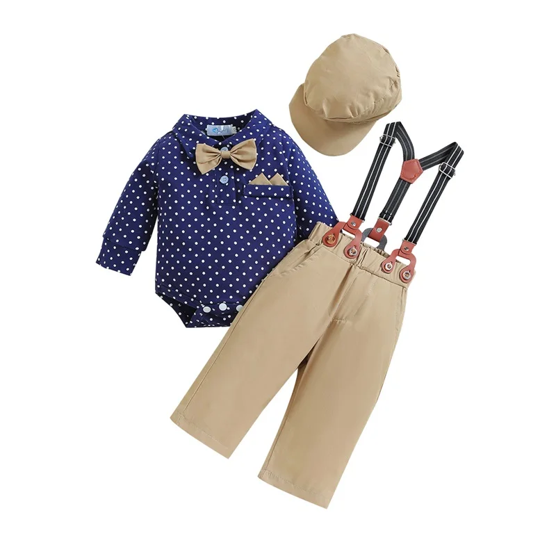 Baby Boys 3Pcs Gentleman Outfits Long Sleeve Dots Print Shirt + Suspender Pants + Hat Set Infant Clothes
Baby Boys 3Pcs Gentleman Outfits Long Sleeve Dots Print Shirt + Suspender Pants + Hat Set Infant Clothes