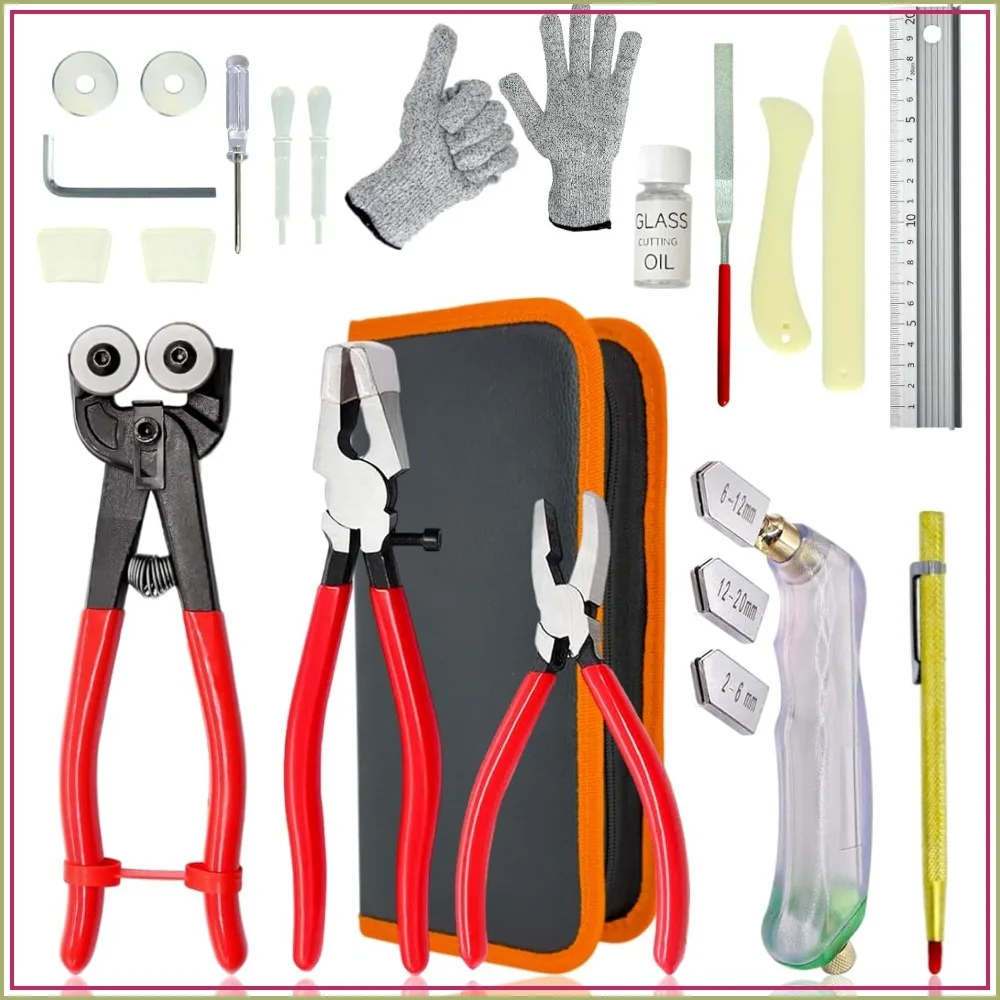 24pcs Stained Glass Kit: Wheeled Nippers, Running Pliers, Breaker Grozer, Cutter Head 2-20mm, Mosaic Tile Tool
24pcs Stained Glass Kit: Wheeled Nippers, Running Pliers, Breaker Grozer, Cutter Head 2-20mm, Mosaic Tile Tool