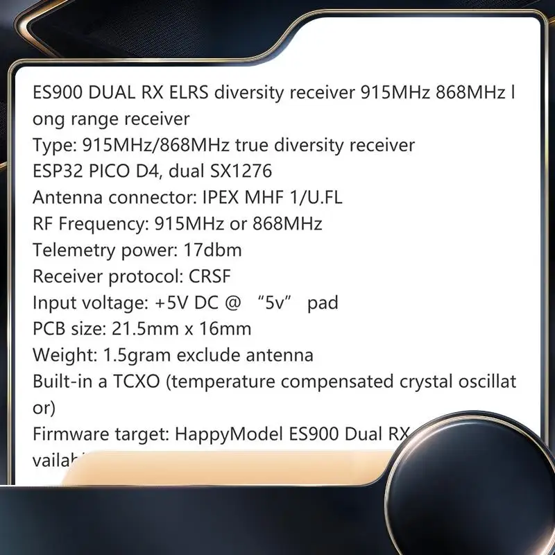 ES900 DUAL RX ELRS Diversity Receiver 868Mhz Electronic Accessories Purple PCB For FPV Long Range Drone RC Airplane
ES900 DUAL RX ELRS Diversity Receiver 868Mhz Electronic Accessories Purple PCB For FPV Long Range Drone RC Airplane
